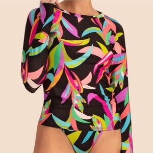 Trina Turk Womens Swim Cover Up Top Birds of Paradise Rashguard Medium Colorful